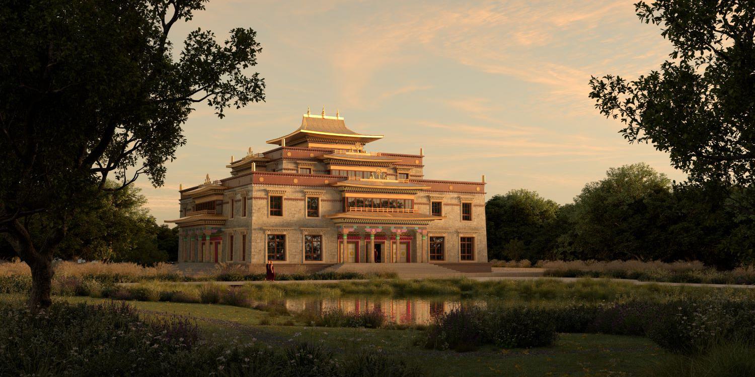 Buddhist Temple UK Architects impression of the vision of Thubten Chokor Ling, a Buddhist Temple in the making.