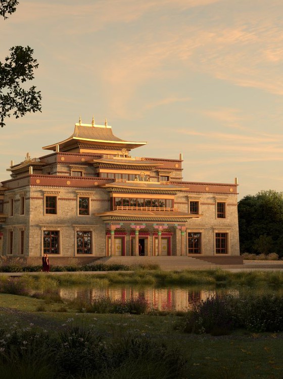 Buddhist Temple UK Architects impression of the vision of Thubten Chokor Ling, a Buddhist Temple in the making.