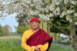 Chokyi Nyima Rinpoche at Buddhist Retreat Centre Gomde UK in spring.