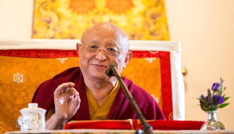 Chökyi Nyima Rinpoche teaching the Buddha-Dharma at Gomde UK.
