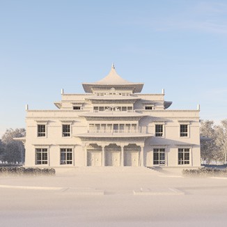 Architect impression of white front of Buddhist temple