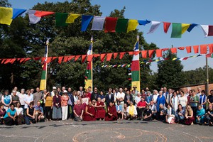 Group of Buddhist students and their Dharma teacher at retreat at Gomde UK.