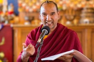 Buddhist Teacher Lama Tenzin during a meditation practice Dharma retreat.