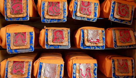 Tibetan Buddhist texts pecha Various Tibetan Buddhist text, printed in the traditional pecha style, printed on long thin paper.