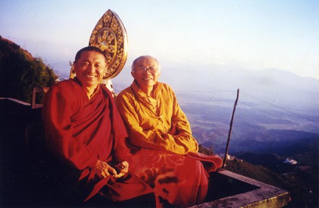 Tulku Urgyen Rinpoche and his son Chokyi Nyima Rinpoche at Nagi Gompa, Nepal, 1995