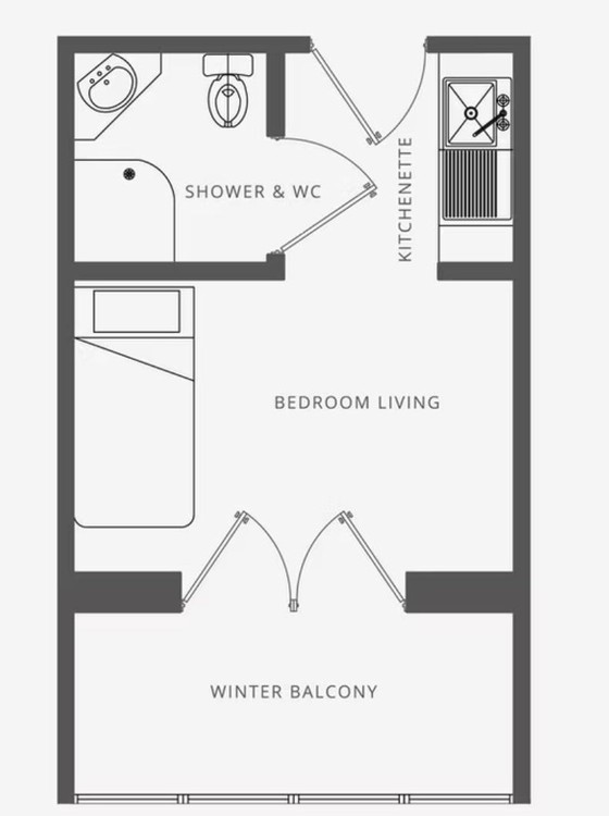Peatland retreat room floorplan Meditation retreat wing for individual solitary retreat.